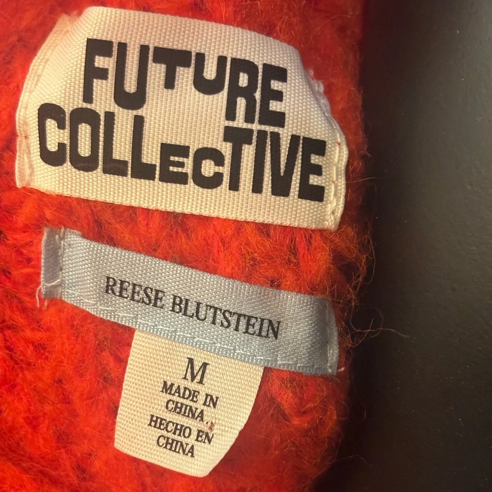 Future Collective Orange Crew Neck Sweater with Ribbed Texture - Picture 4 of 6